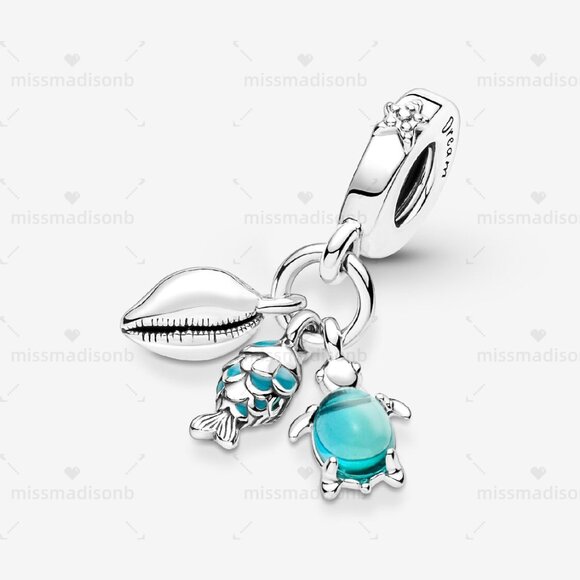 Pandora Fish, Sea Turtle & Conch Triple Dangle Charm - Picture 2 of 6
